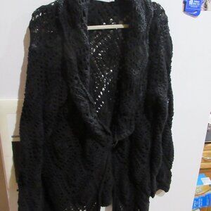 willow long black boho crochet knit cardigan m